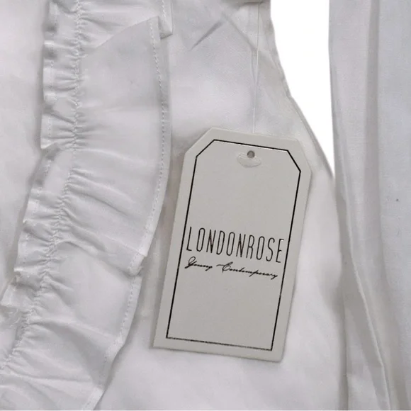 London Rose Heart Ruffle White Button Up Shirt NWT - Womens Size Small - Picture 5 of 8
